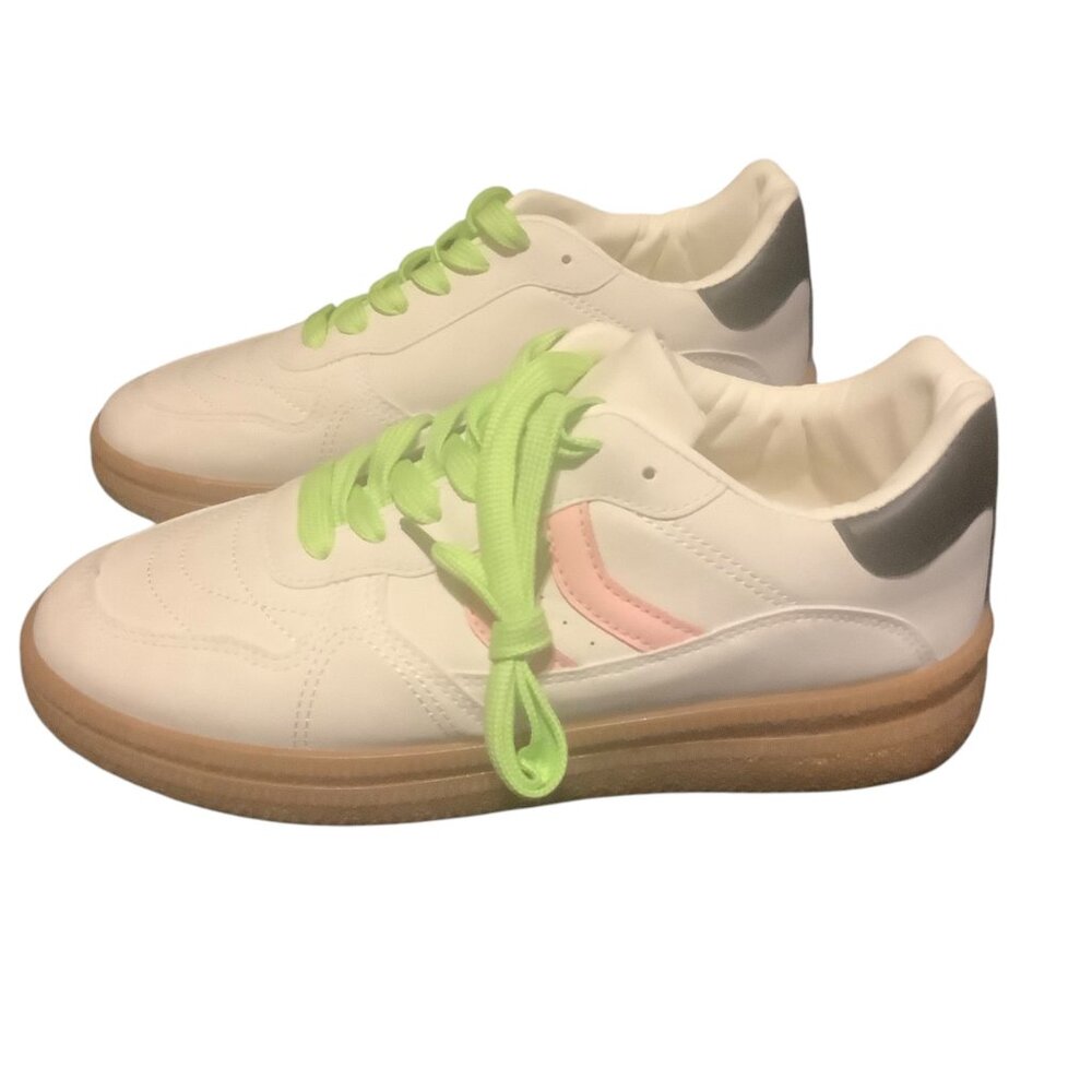 Nicole Miller Womens Sneakers White With Pink & Green Accents Size 9 NEW